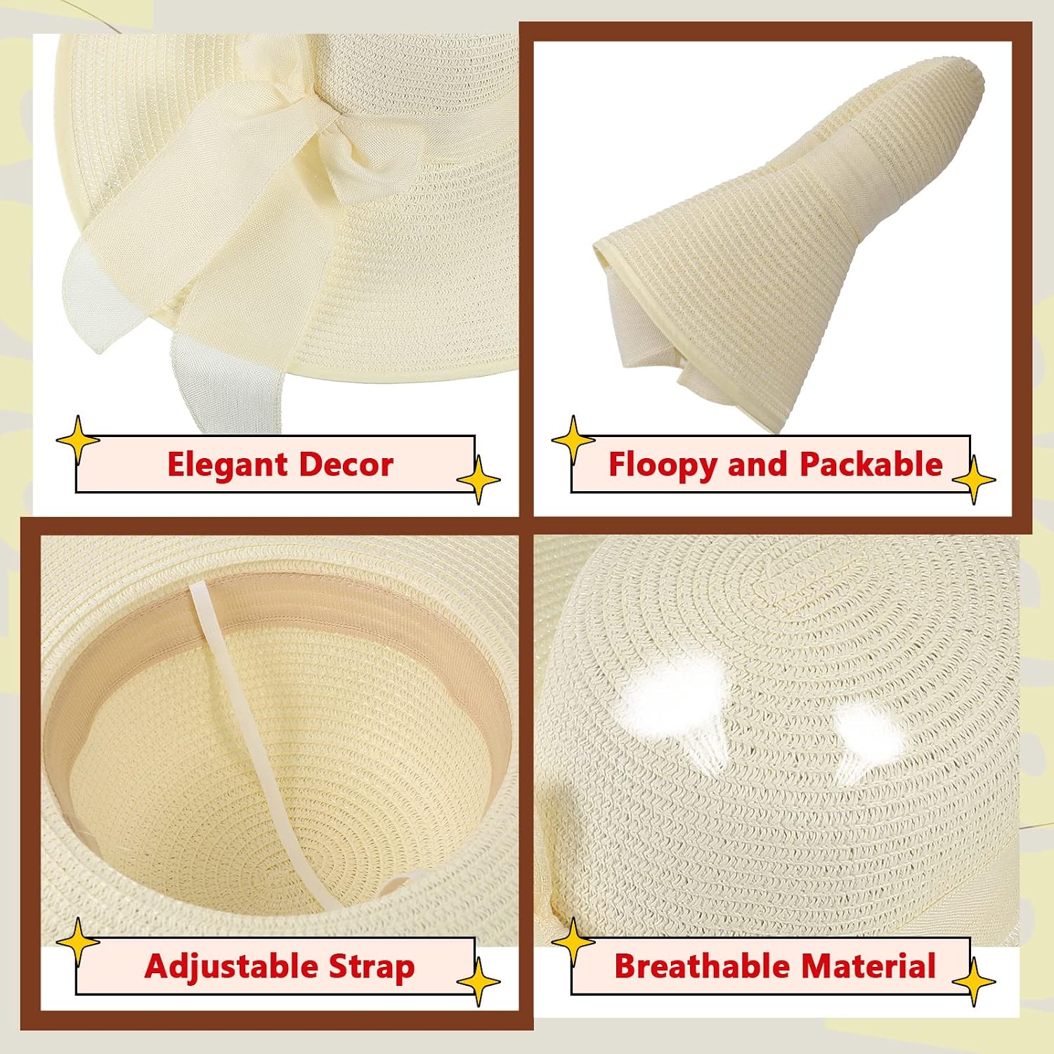 12 PCS Women's Wide Brim Straw - مراجعة Hat Floppy Wide وسعره