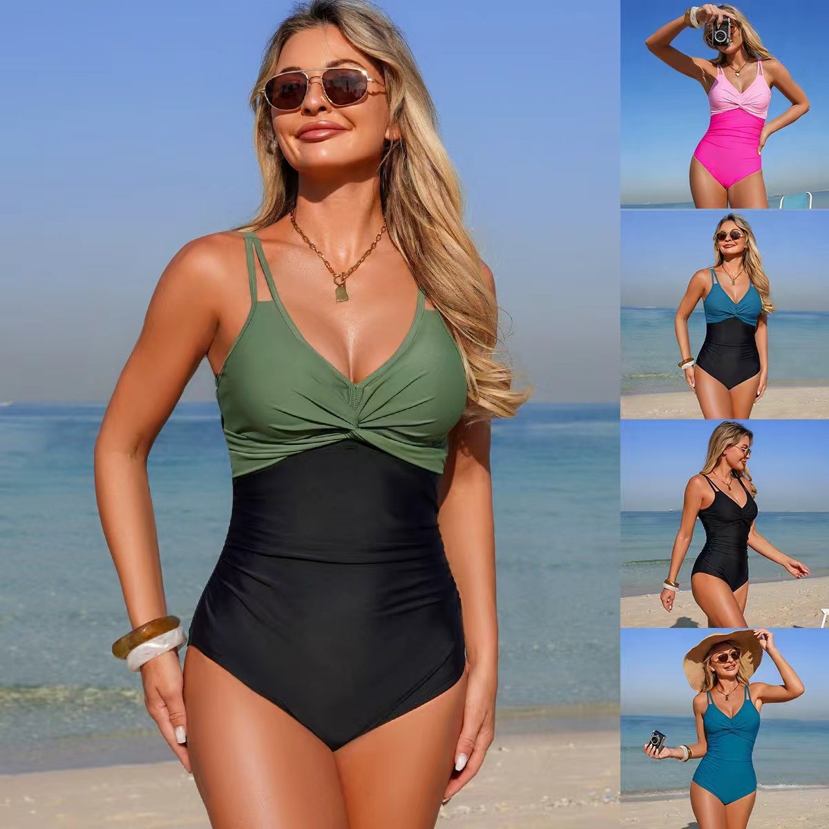 V Neck Twist Front One Piece S - مراجعة Swimsuit Bikini Ruched وسعره