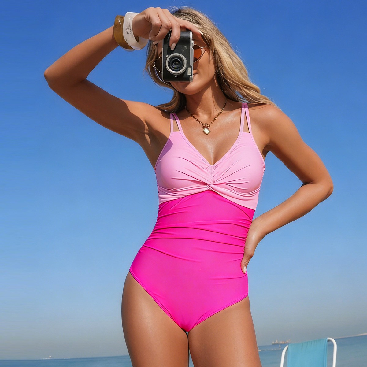 V Neck Twist Front One Piece S - مراجعة Swimsuit Bikini Ruched وسعره