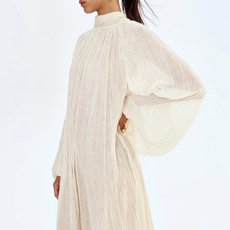 Ladies O-neck Long Sleeved Ple - مراجعة Linen Dress Wrap وسعره