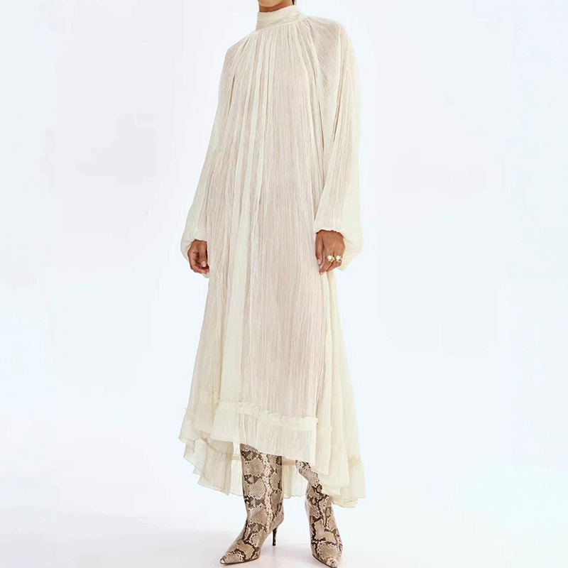 Ladies O-neck Long Sleeved Ple - مراجعة Linen Dress Wrap وسعره