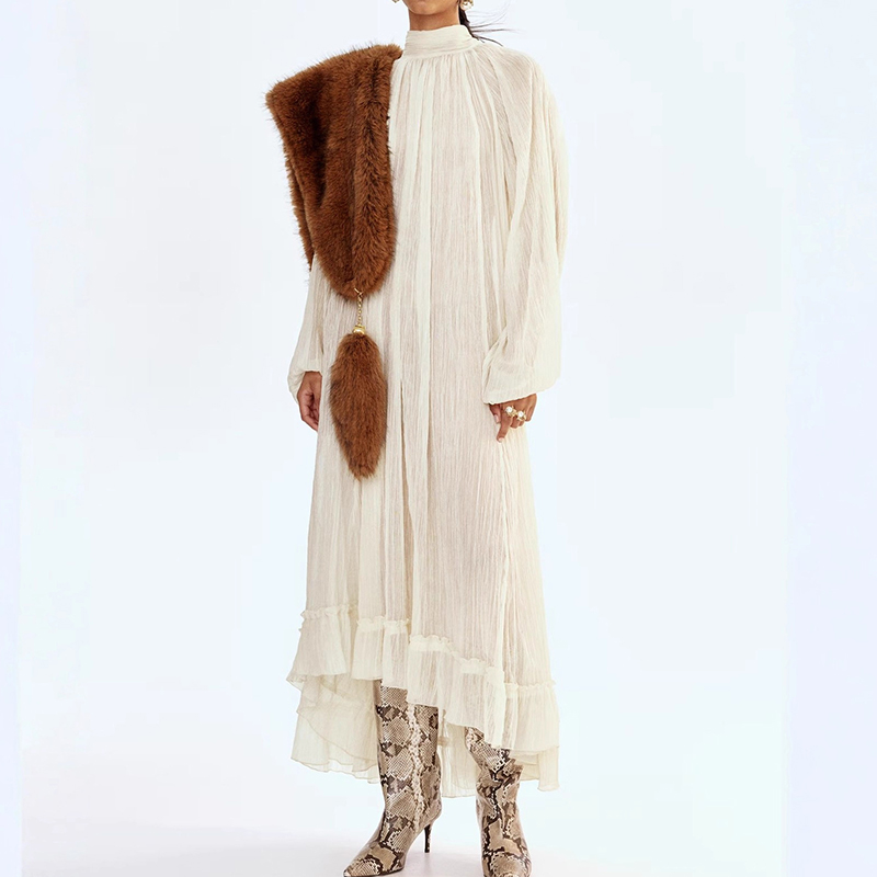 Ladies O-neck Long Sleeved Ple - مراجعة Linen Dress Wrap وسعره