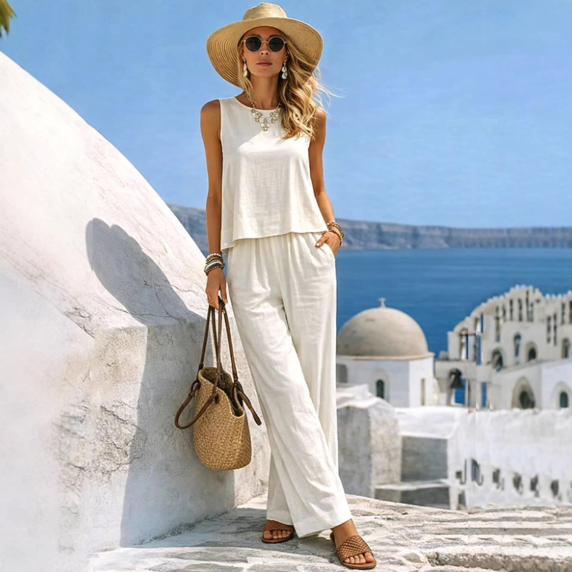  Women's Vacation 2 Piece Outf - مراجعة Linen Pant Wide وسعره