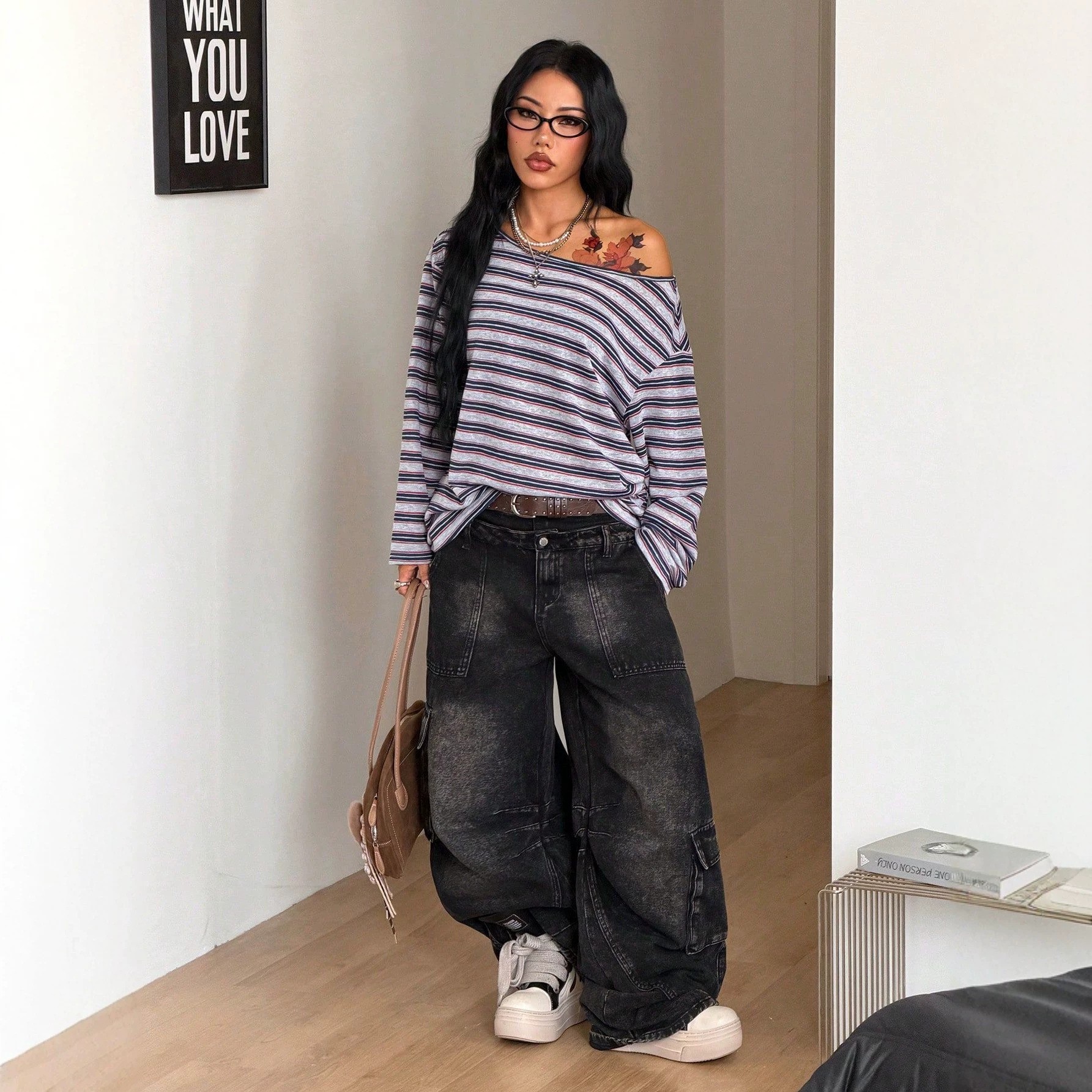 Women's Oversized Striped Blue - مراجعة Blouse Off Shoulder وسعره
