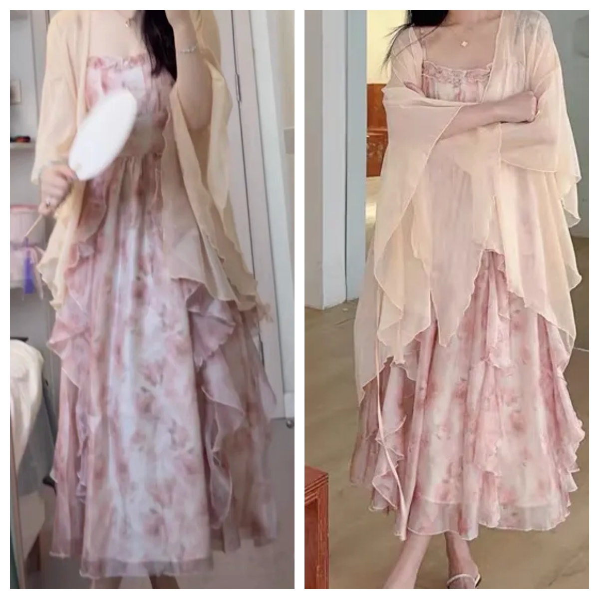 Women Watercolor Peach Floral  - مراجعة Kimono Sheer Floral وسعره