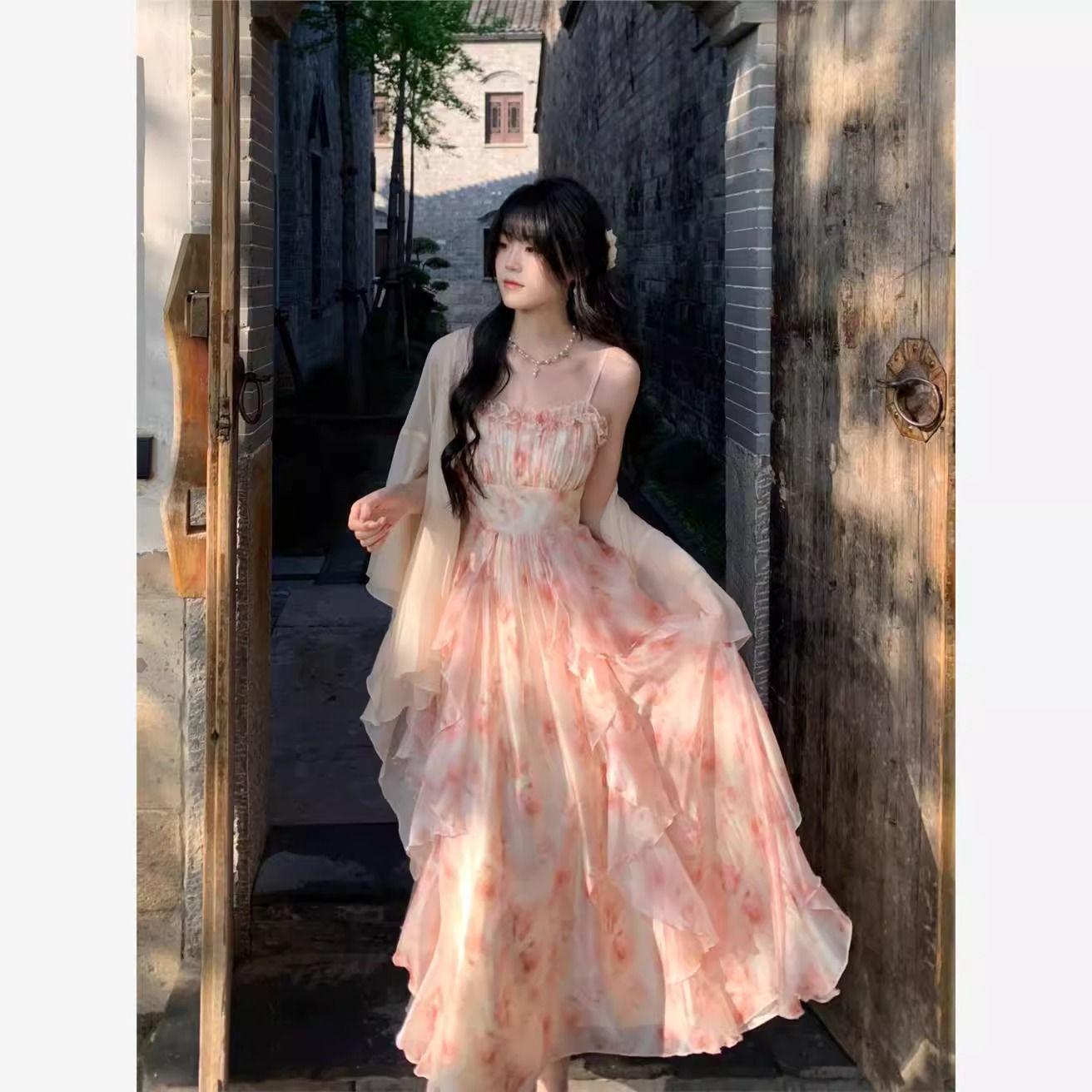 Women Watercolor Peach Floral  - مراجعة Kimono Sheer Floral وسعره