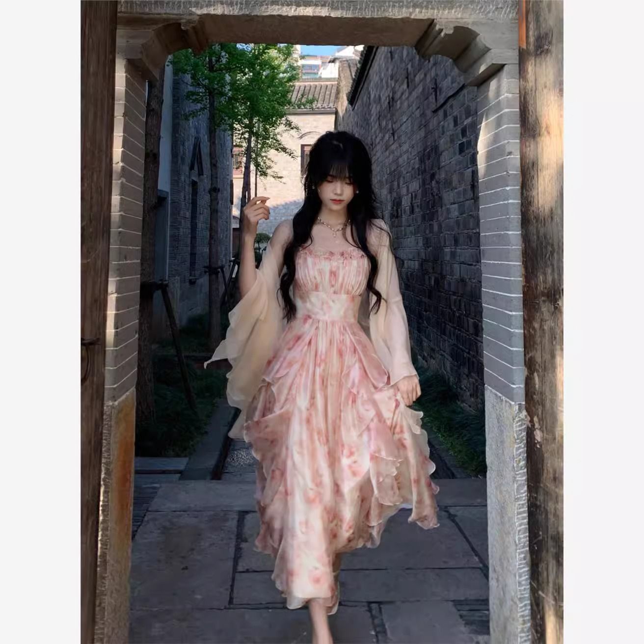 Women Watercolor Peach Floral  - مراجعة Kimono Sheer Floral وسعره