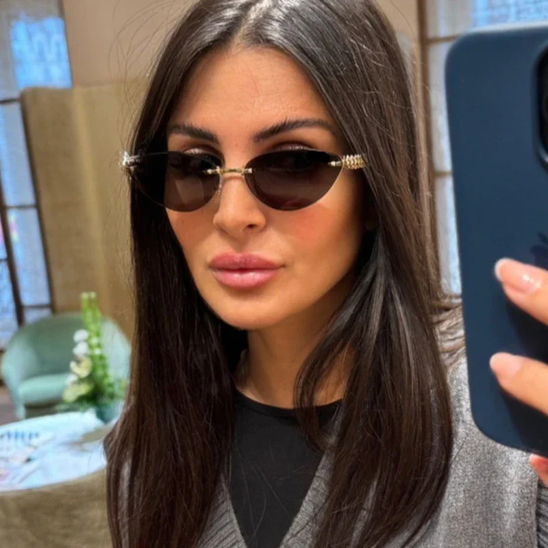 New Cat Eye Rivet Rimless Sung - مراجعة Sunglasses Cat Eye وسعره