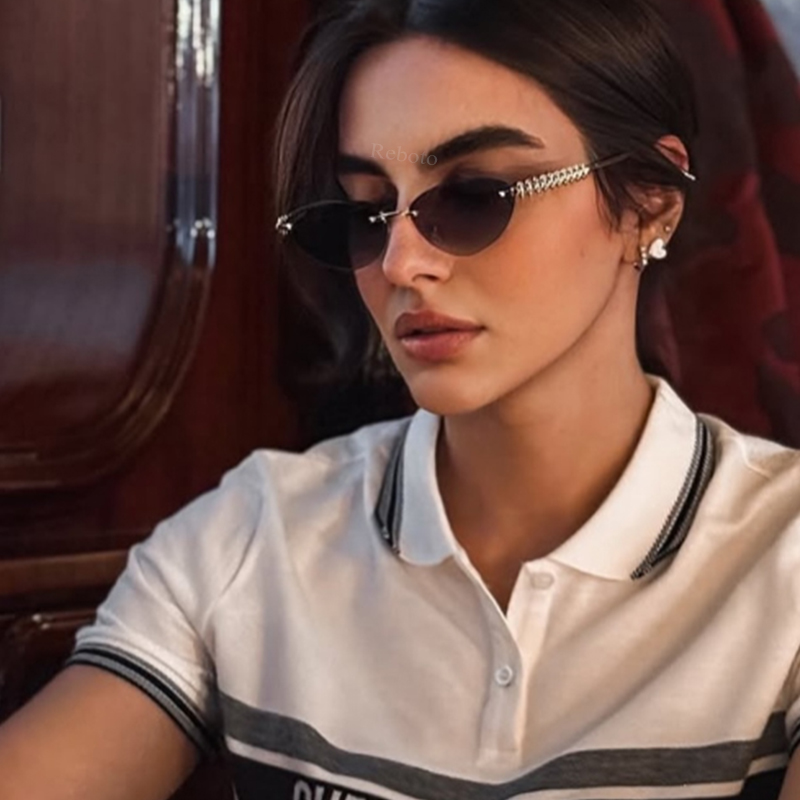 New Cat Eye Rivet Rimless Sung - مراجعة Sunglasses Cat Eye وسعره