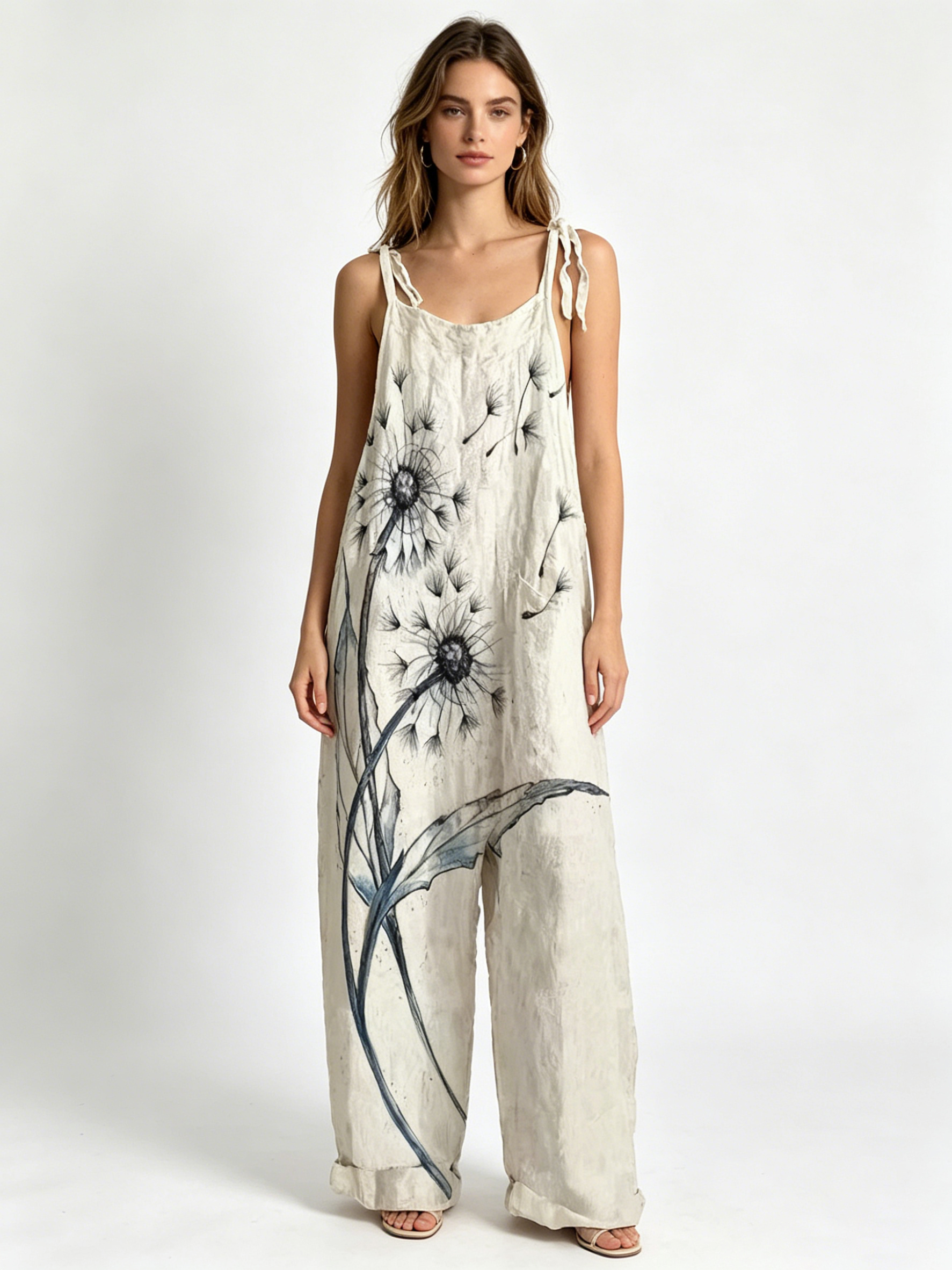 Oversized Baggy Watercolor Flo - مراجعة Jumpsuit Linen Relaxed وسعره