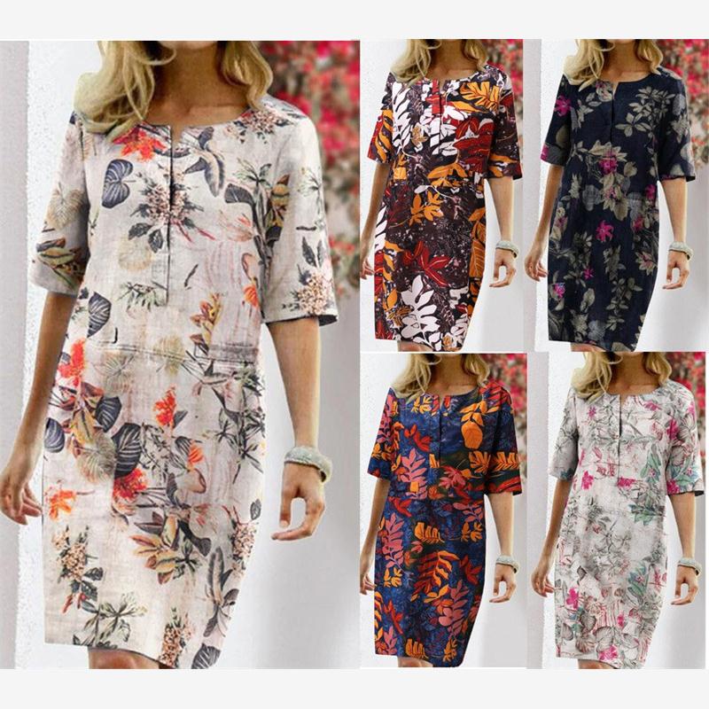 Summer Cotton Linen Printed Wo - مراجعة Linen Dress Wrap وسعره