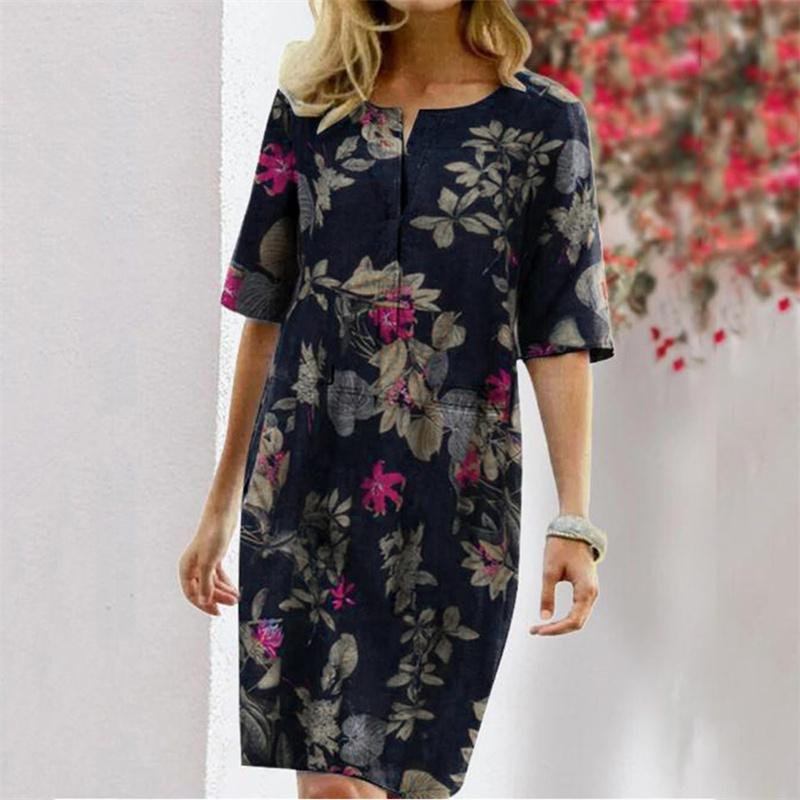 Summer Cotton Linen Printed Wo - مراجعة Linen Dress Wrap وسعره
