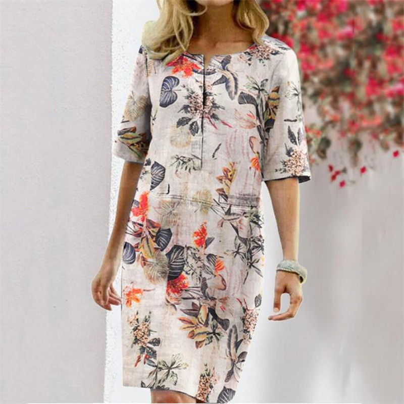 Summer Cotton Linen Printed Wo - مراجعة Linen Dress Wrap وسعره