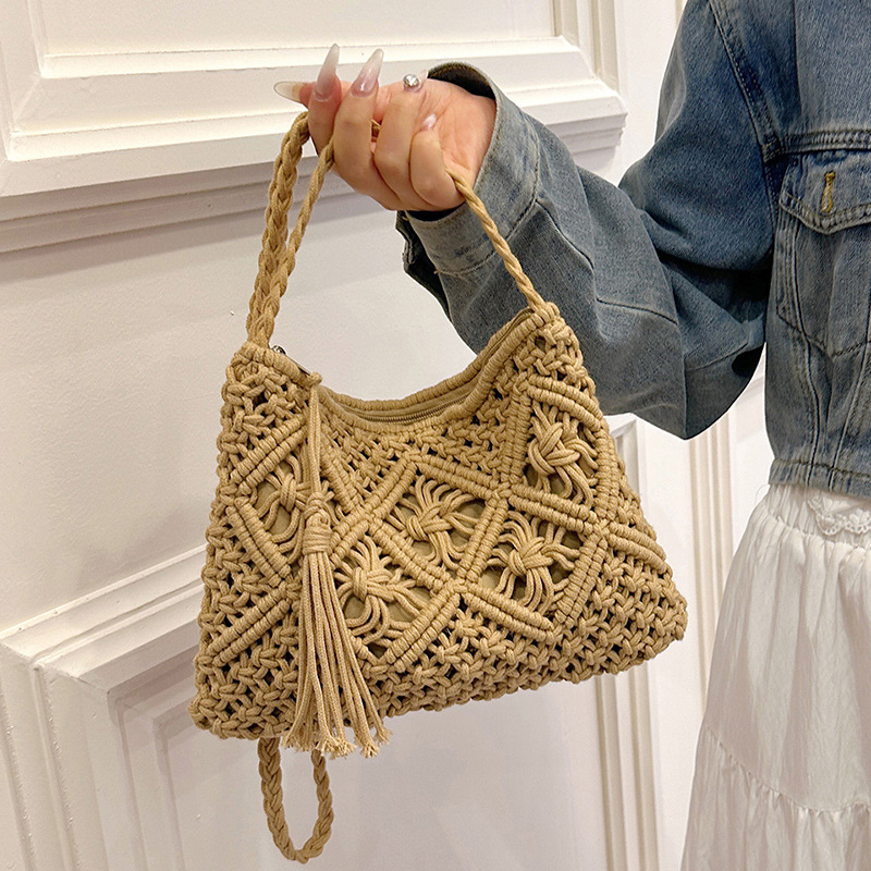 Fashion Woven Hollow Out Shoul - مراجعة Crochet Bag Raffia وسعره