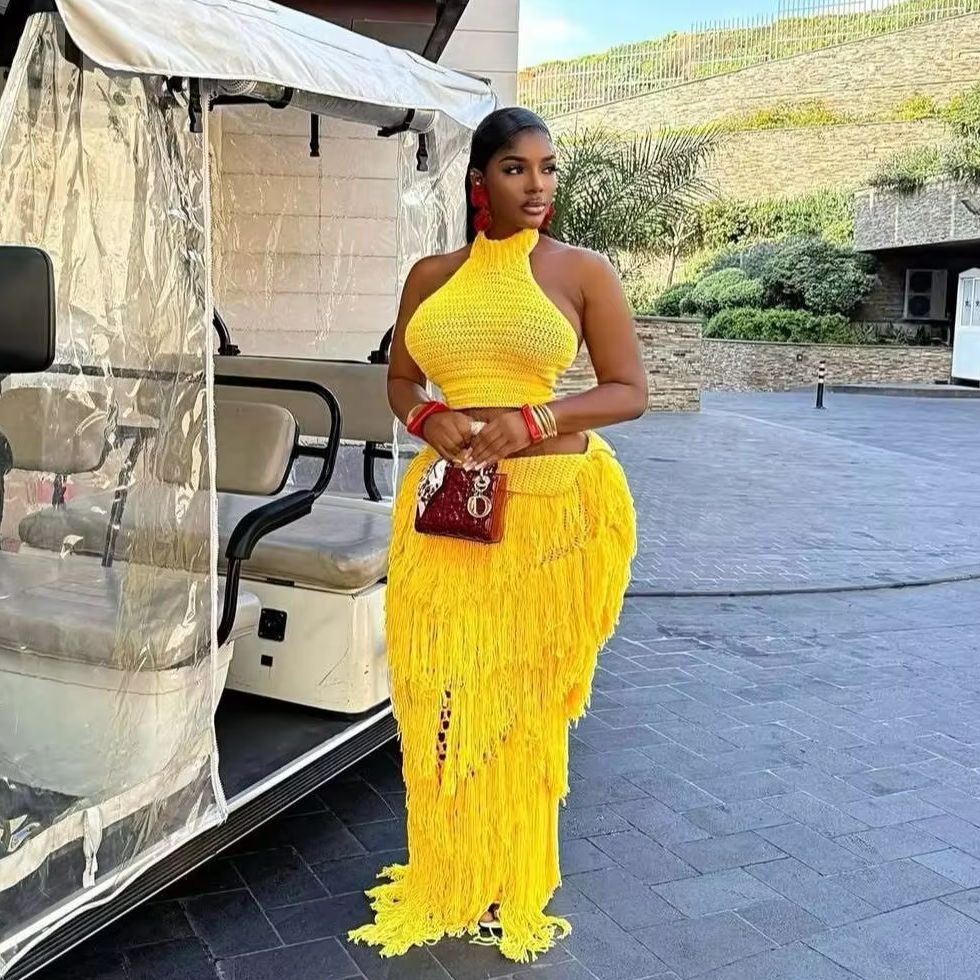 Crochet Knit Maxi Dress 2 Piec - مراجعة Maxi Dress Halter وسعره