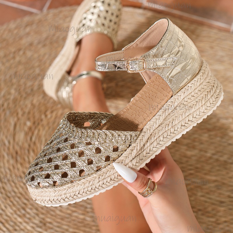 Boho Women's Hollow Out Woven  - مراجعة Wedge Espadrille Women وسعره