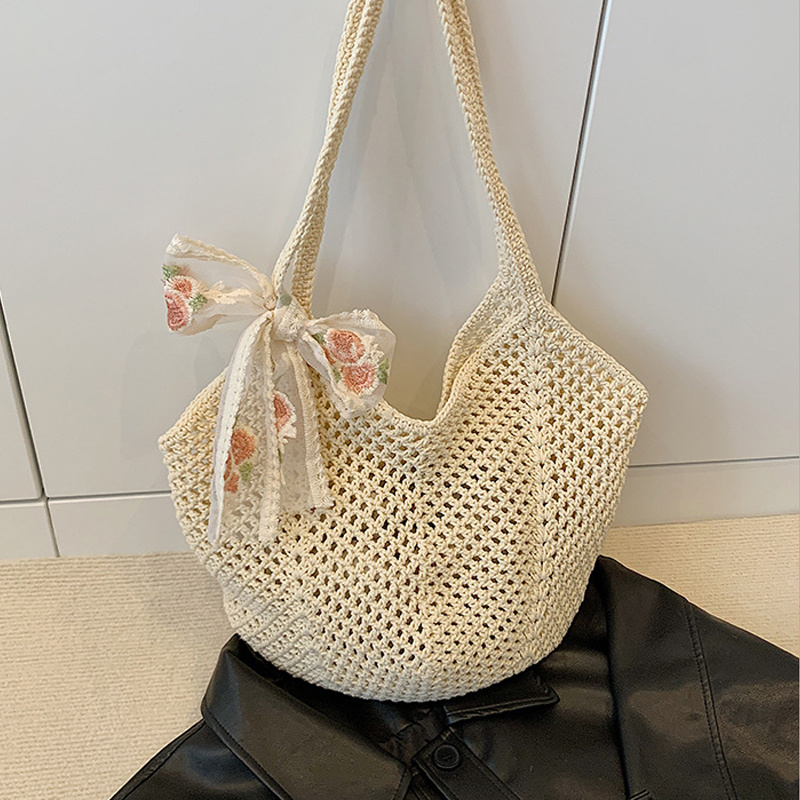 Summer Lace Bow Tote Bags Wome - مراجعة Crochet Bag Raffia وسعره