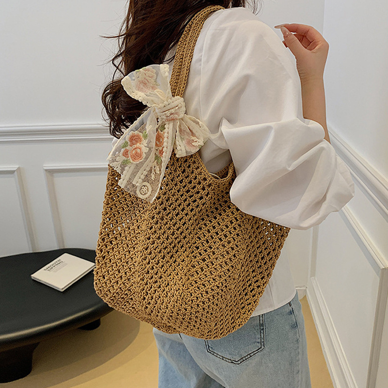 Summer Lace Bow Tote Bags Wome - مراجعة Crochet Bag Raffia وسعره