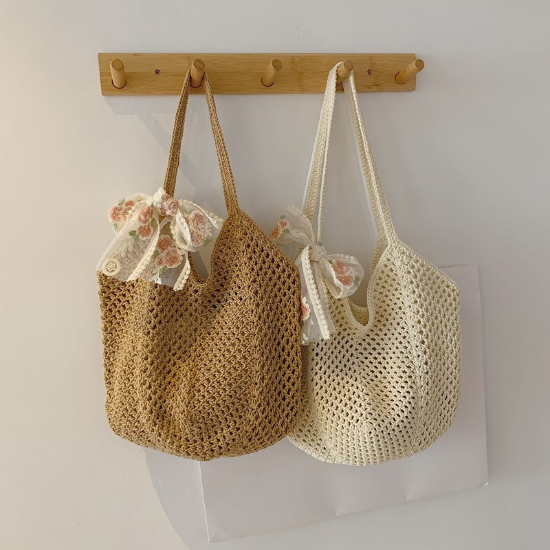 Summer Lace Bow Tote Bags Wome - مراجعة Crochet Bag Raffia وسعره