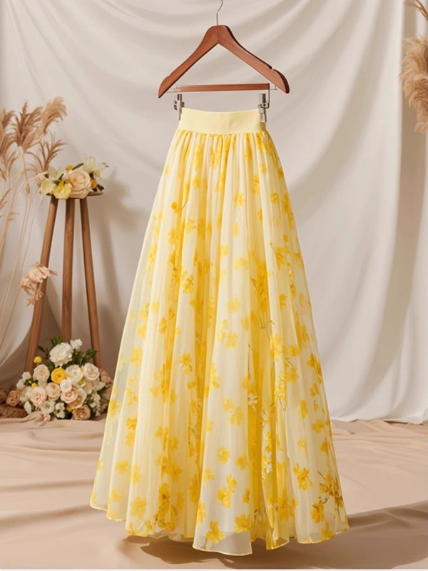 Summer 2026 High Waist Yellow  - مراجعة Midi Skirt Floral وسعره