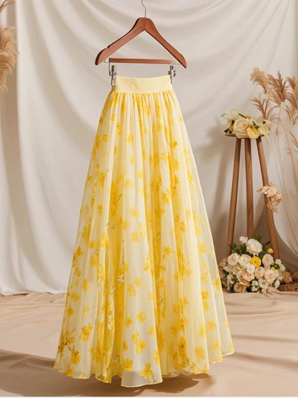 Summer 2026 High Waist Yellow  - مراجعة Midi Skirt Floral وسعره