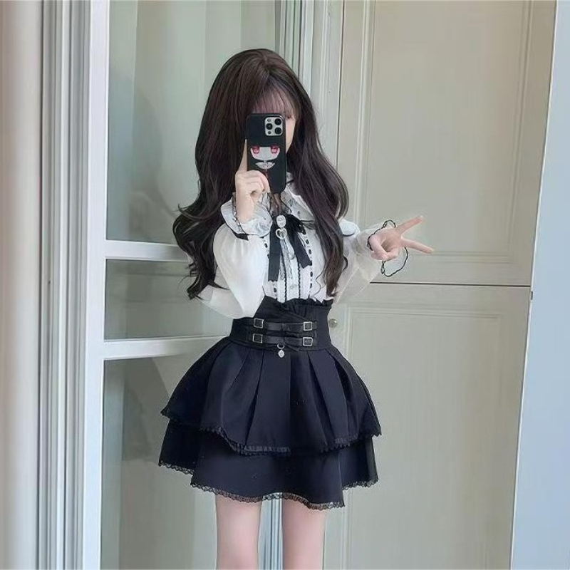 Japanese Gothic Y2k Lolita Sty - مراجعة Blouse Off Shoulder وسعره