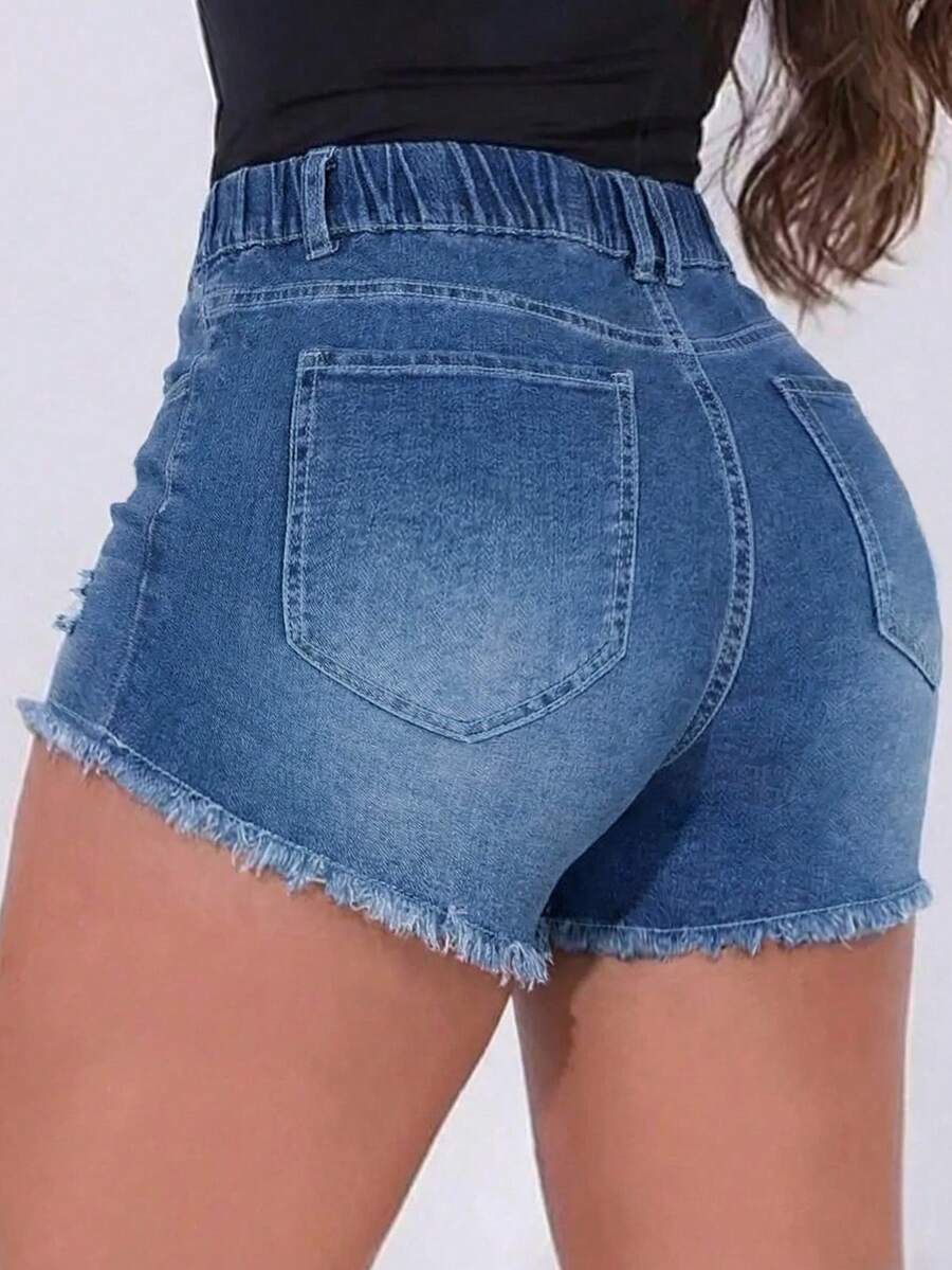 Womens Elastic Waist Frayed He - مراجعة Shorts Denim Frayed وسعره