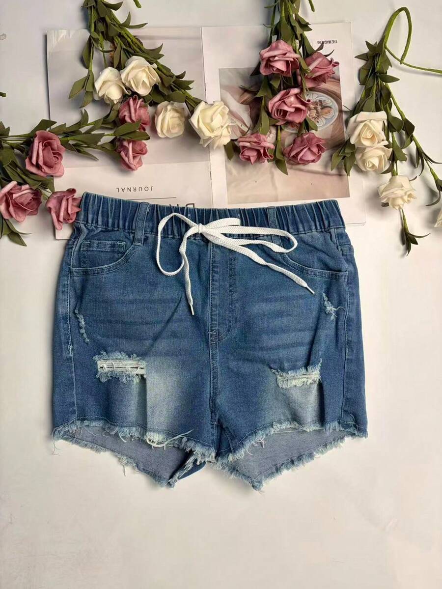 Womens Elastic Waist Frayed He - مراجعة Shorts Denim Frayed وسعره