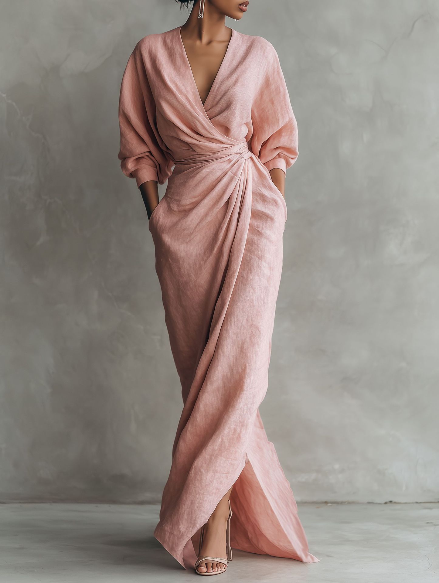 Women Linen Blend Wrap Maxi Dr - مراجعة Linen Dress Wrap وسعره