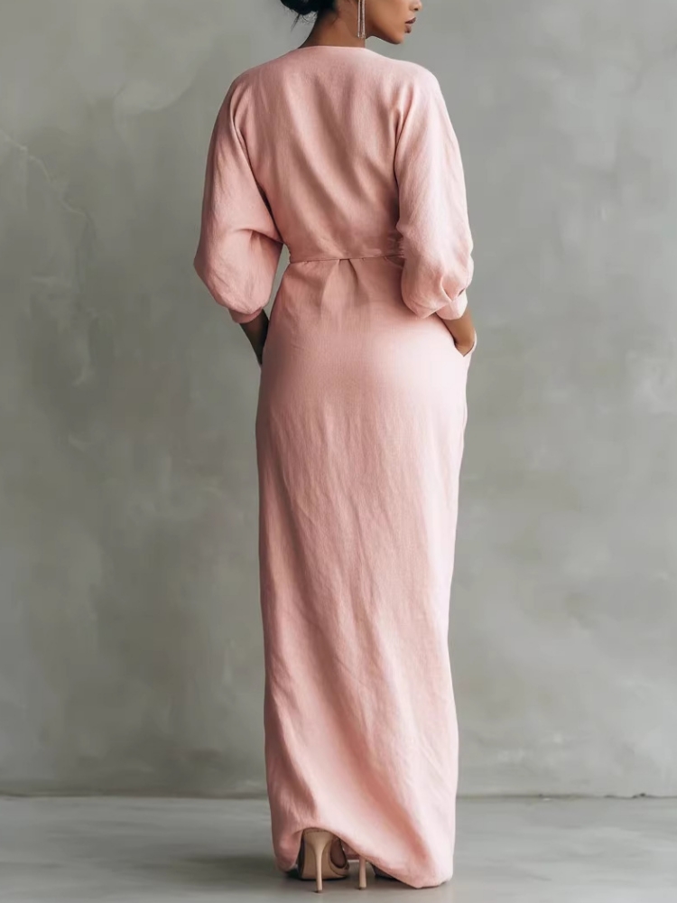 Women Linen Blend Wrap Maxi Dr - مراجعة Linen Dress Wrap وسعره