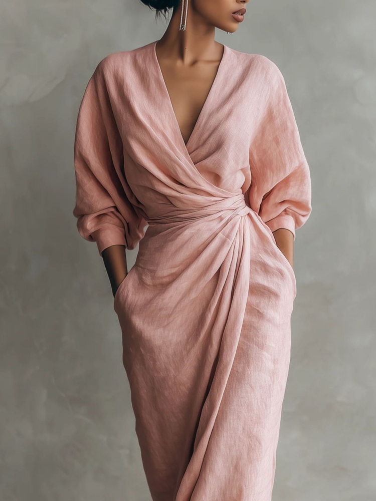 Women Linen Blend Wrap Maxi Dr - مراجعة Linen Dress Wrap وسعره