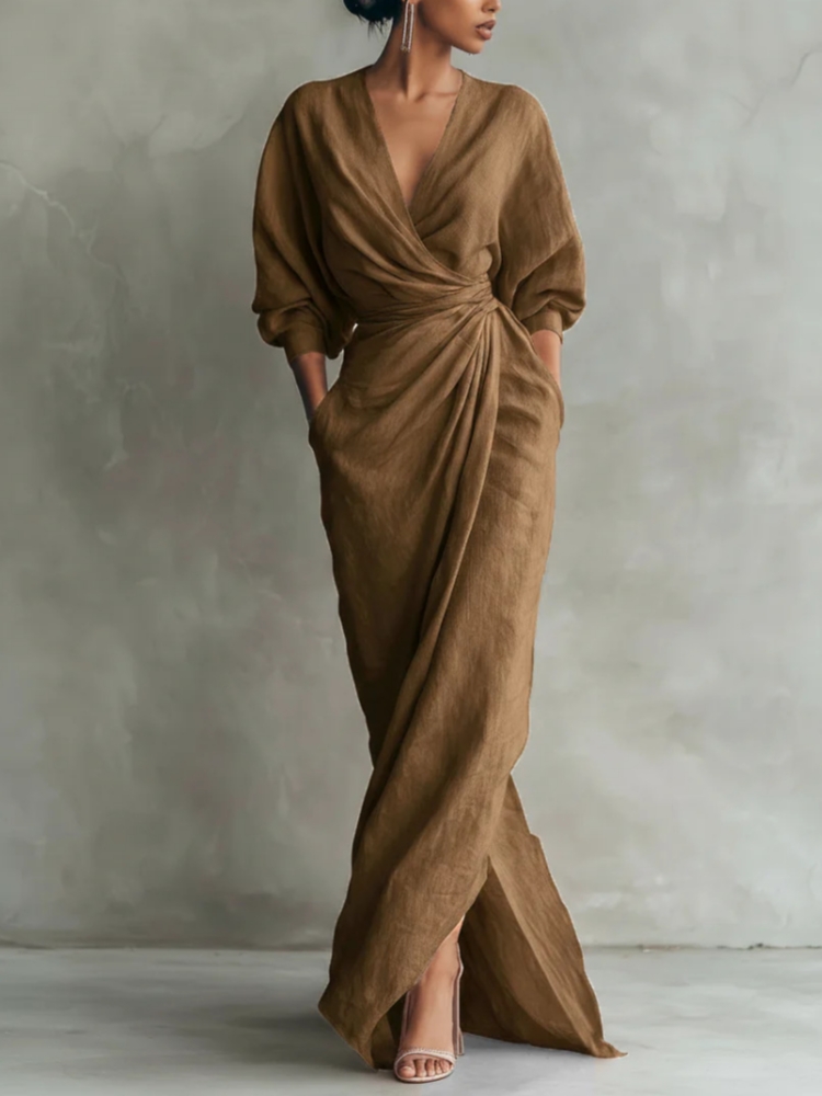 Women Linen Blend Wrap Maxi Dr - مراجعة Linen Dress Wrap وسعره