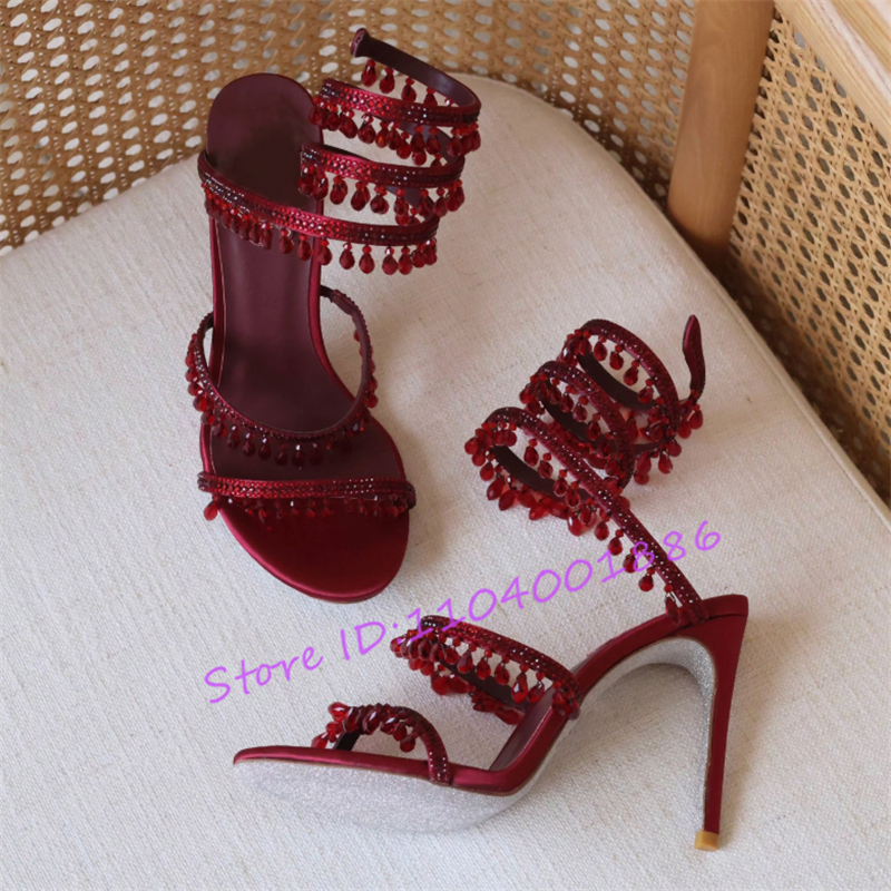 Rhinestone Snake Shape Ankle S - مراجعة Sandal Strappy Heeled وسعره