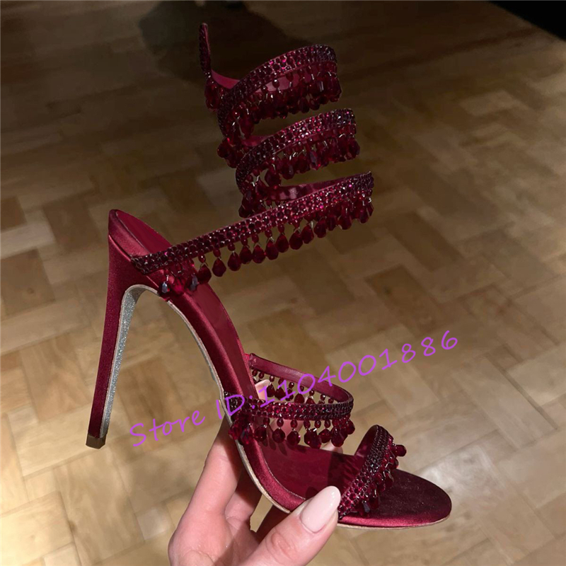 Rhinestone Snake Shape Ankle S - مراجعة Sandal Strappy Heeled وسعره
