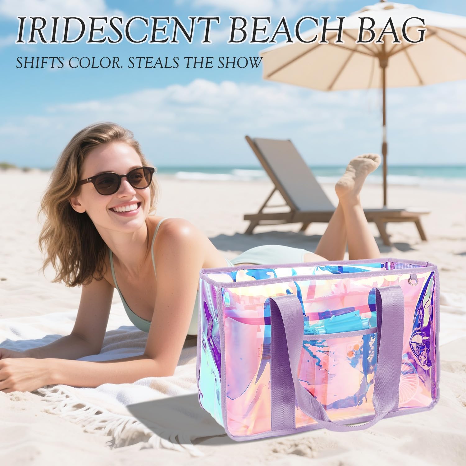 Iridescent Clear Beach Bags Wa - مراجعة Tote Bag Beach وسعره