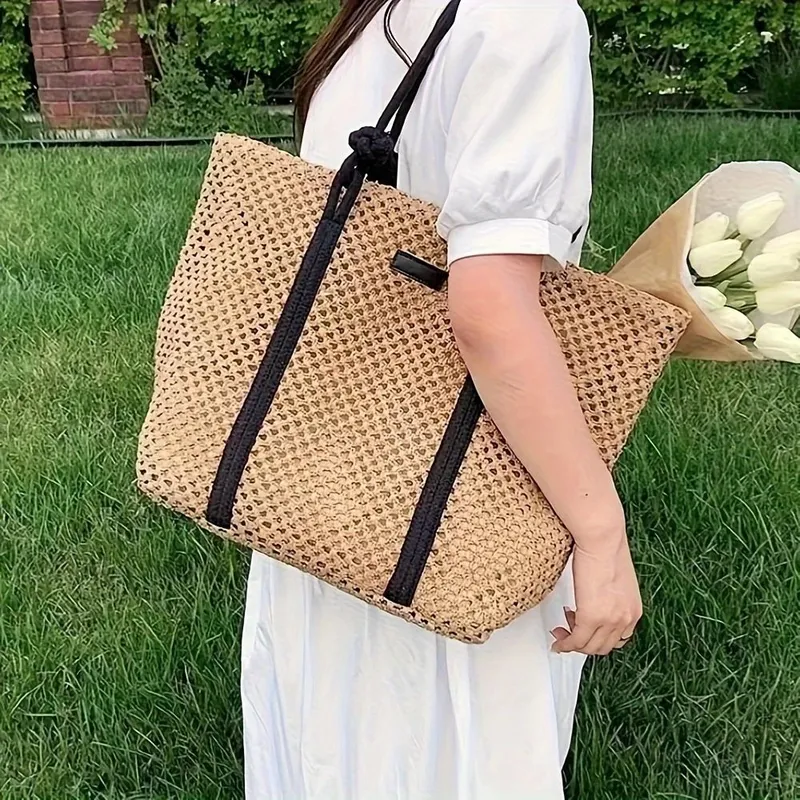 Hollow Straw Woven Tote Bag fo - مراجعة Tote Bag Beach وسعره