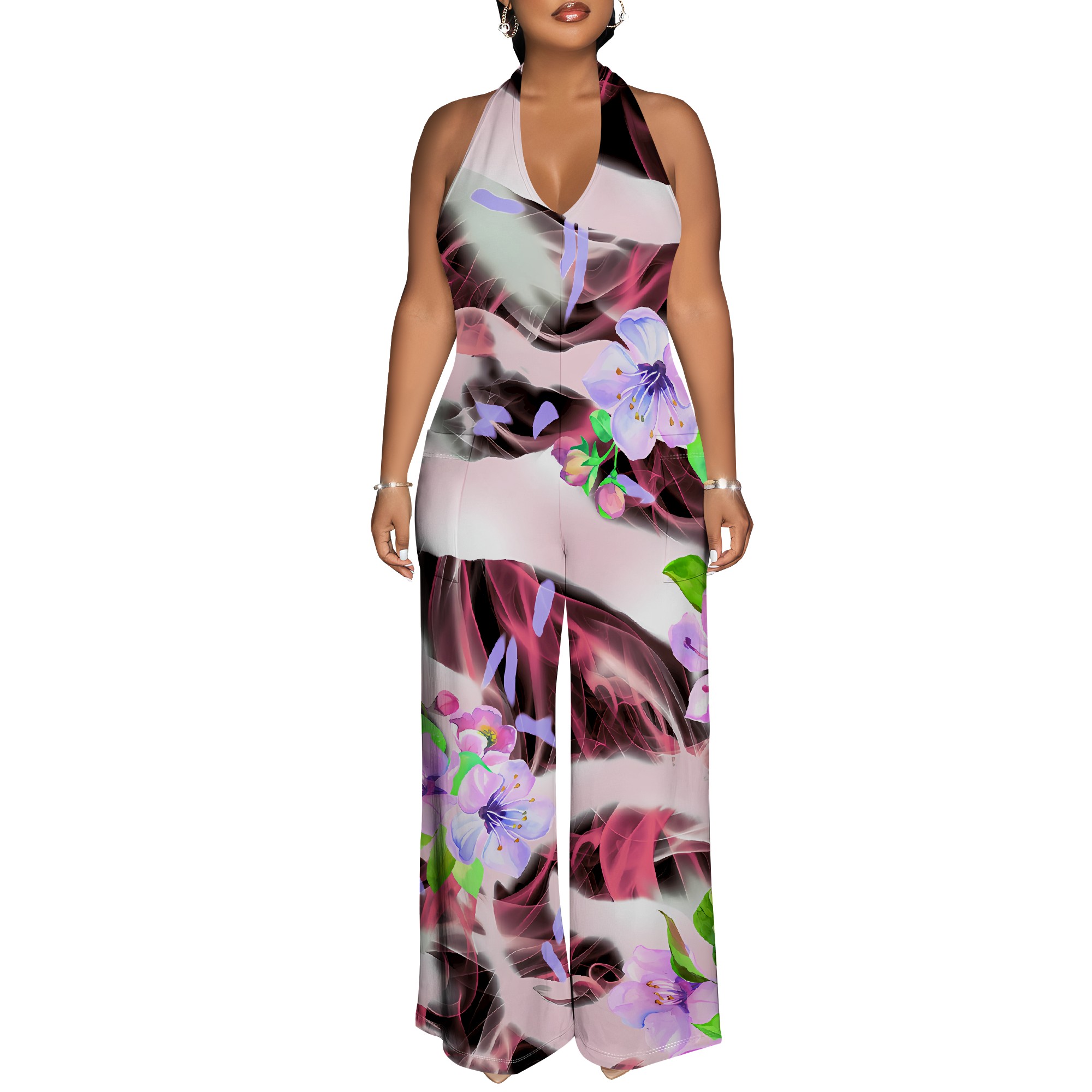 Floral Print Halter Jumpsuit - - مراجعة Romper Floral Print وسعره