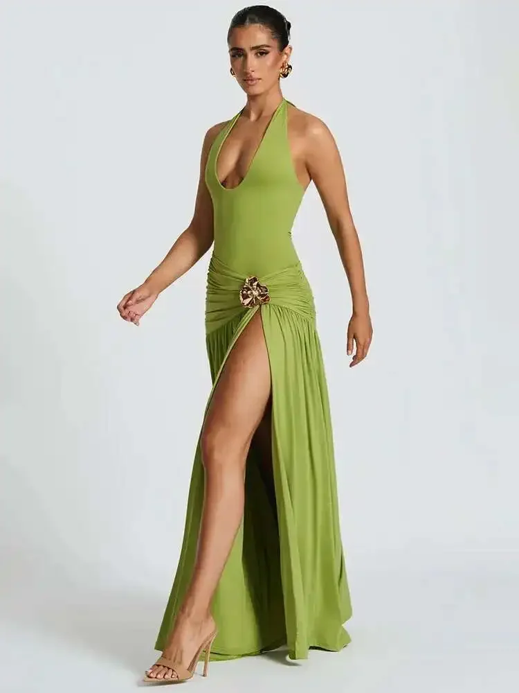 Elegant Sexy Split Backless Ma - مراجعة Maxi Dress Halter وسعره