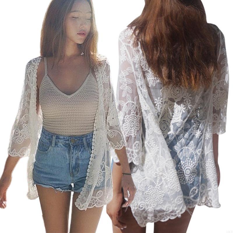 Women Lace Open Front Kimono C - مراجعة Kimono Sheer Floral وسعره