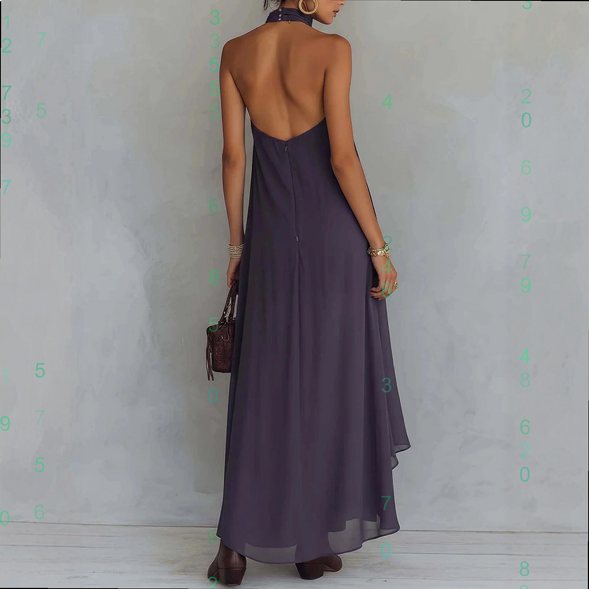 Purple Print Halter Neck Sleev - مراجعة Maxi Dress Halter وسعره