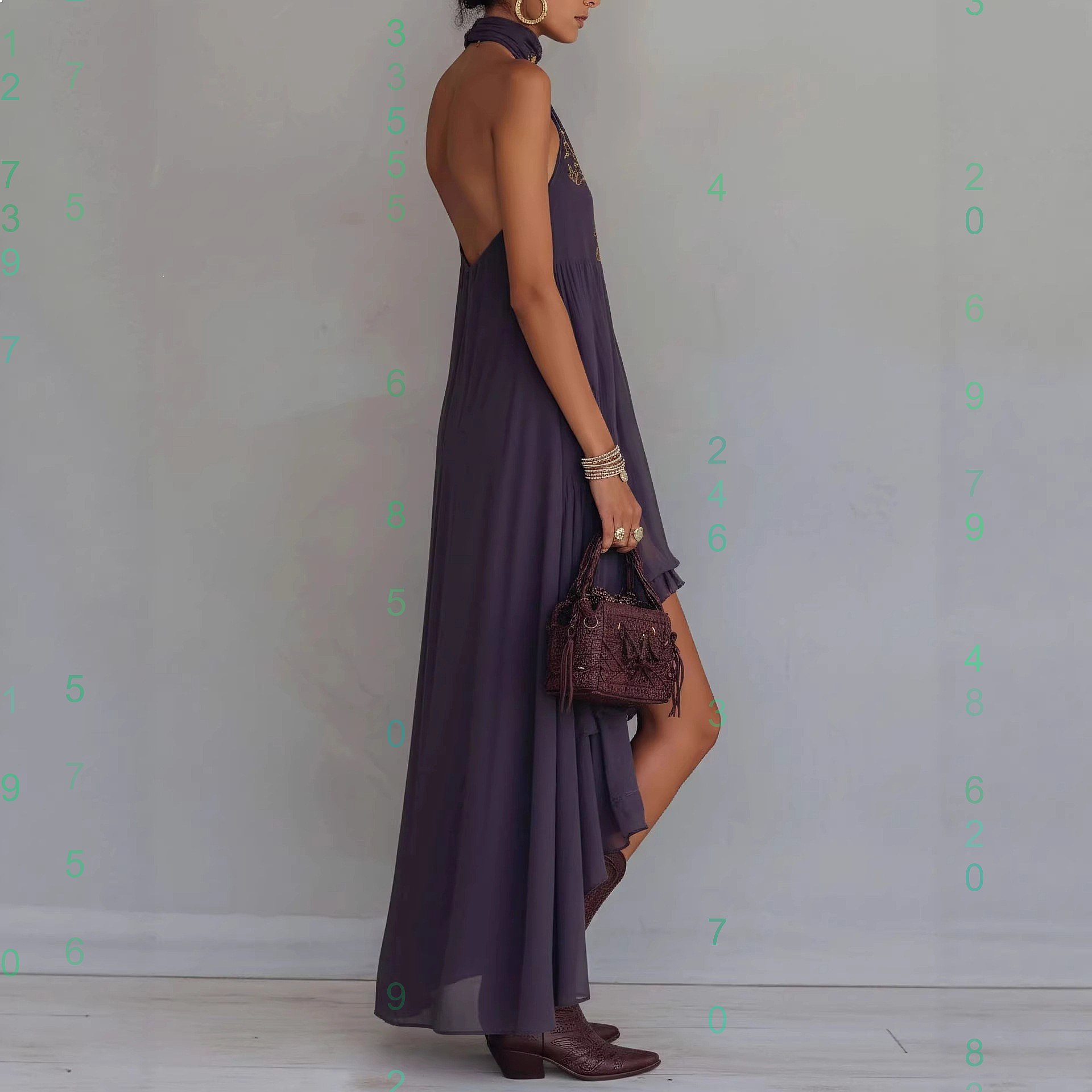 Purple Print Halter Neck Sleev - مراجعة Maxi Dress Halter وسعره