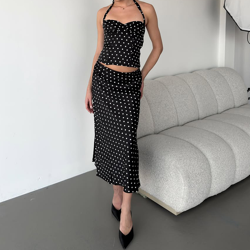 Two Piece Set Polka Dot Skirts - مراجعة Crop Top Crochet وسعره