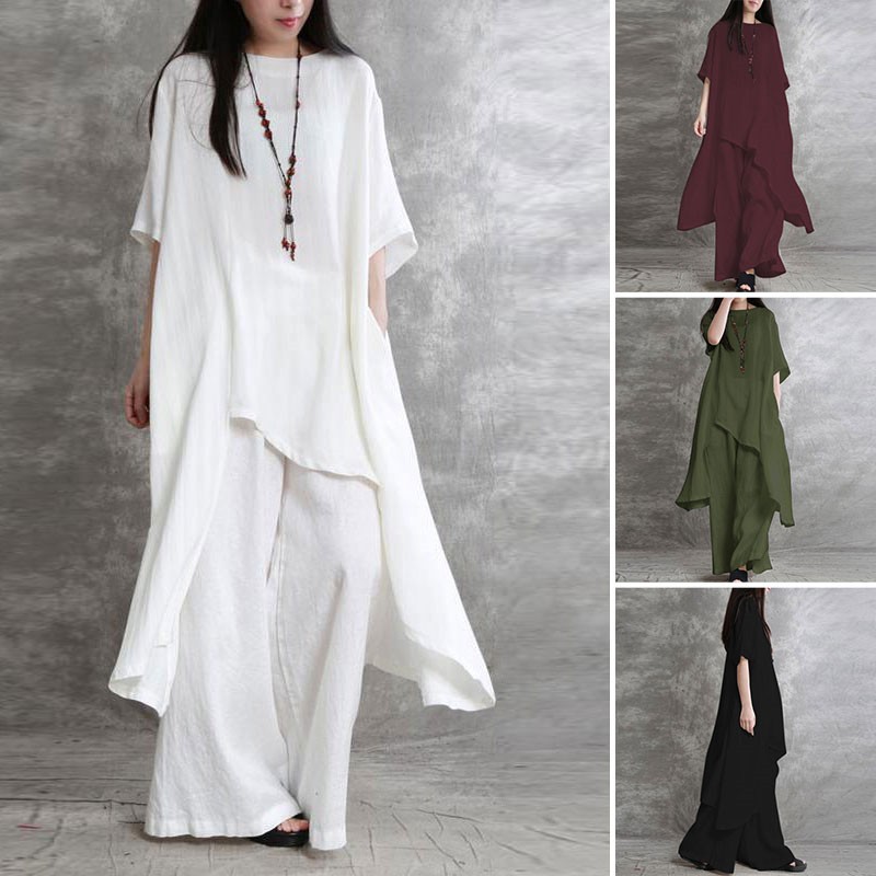 Women's Cotton Linen 2-piece S - مراجعة Linen Pant Wide وسعره