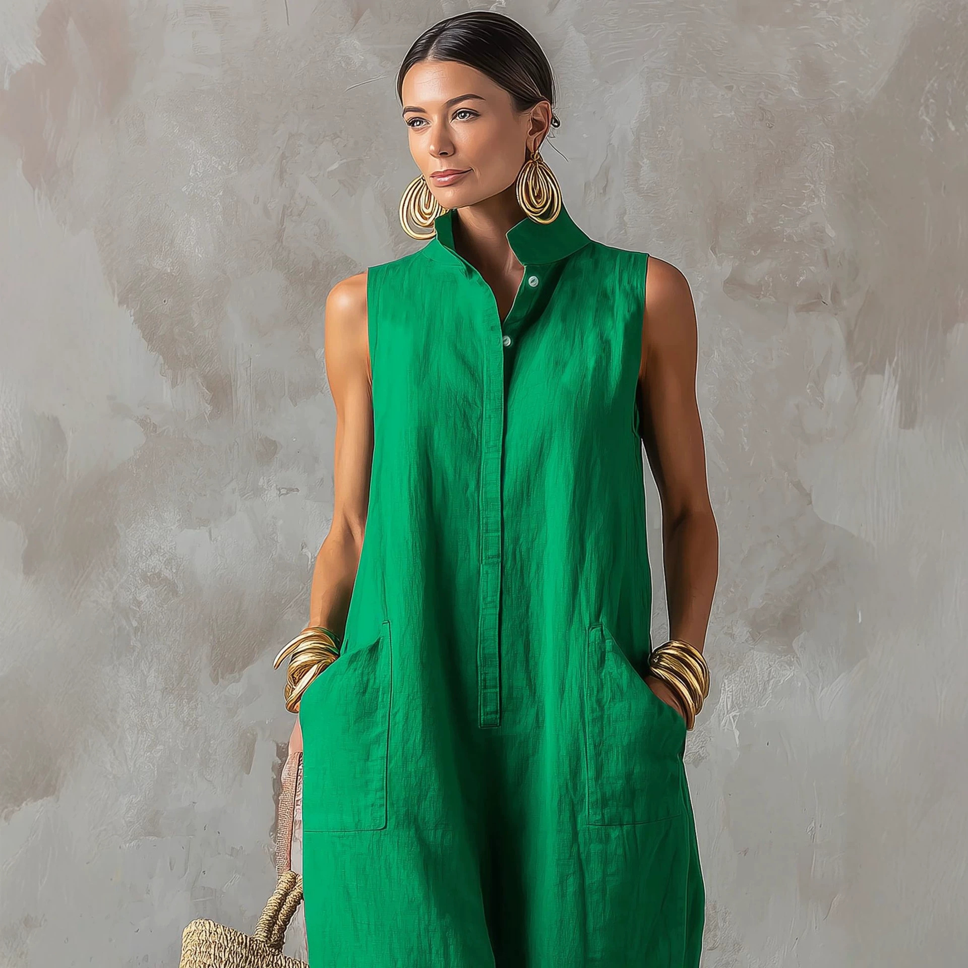 Linen Blend Jumpsuit Sleeveles - مراجعة Jumpsuit Linen Relaxed وسعره