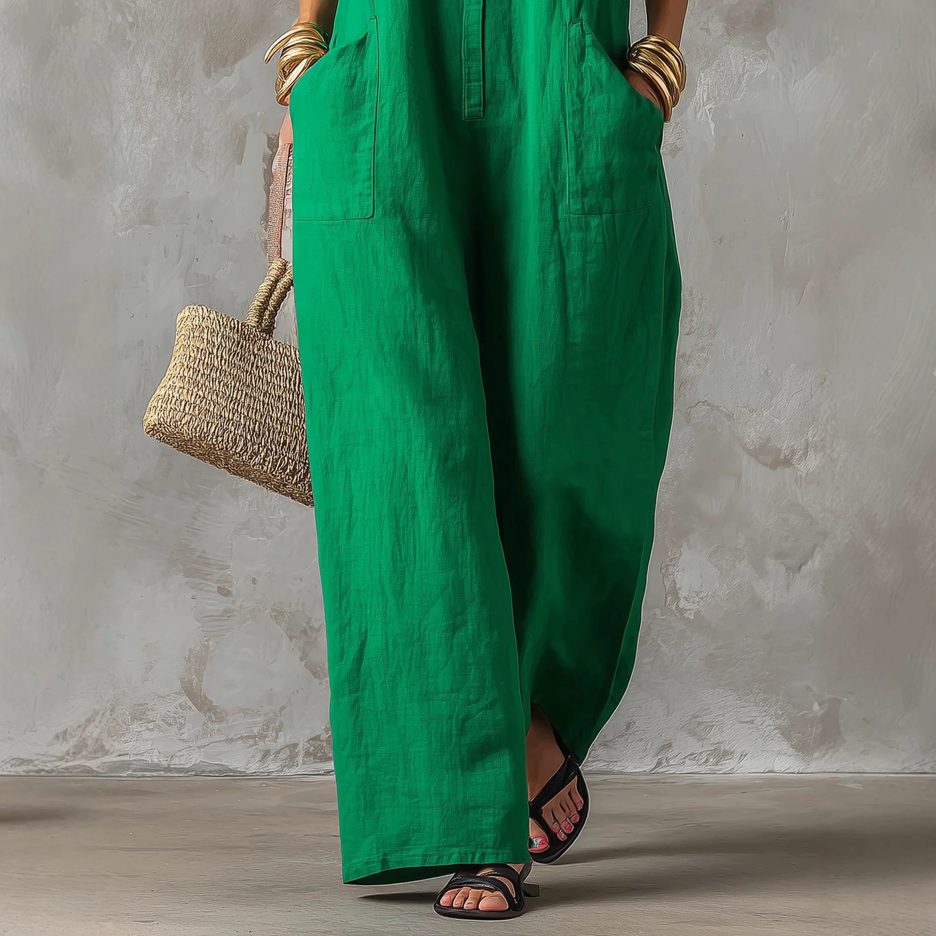 Linen Blend Jumpsuit Sleeveles - مراجعة Jumpsuit Linen Relaxed وسعره