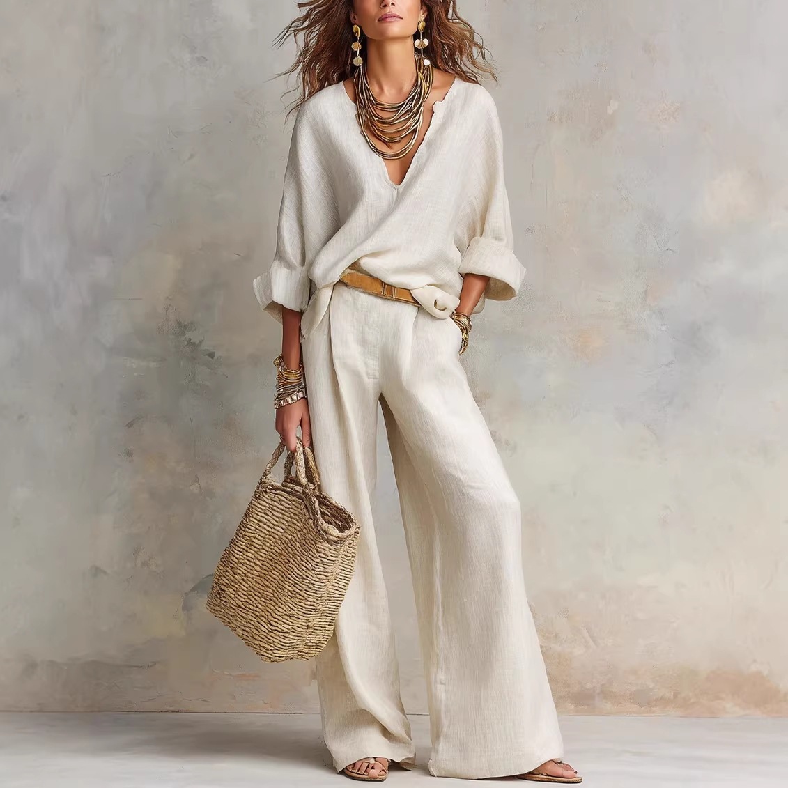 Vintage Women Simple Casual Pu - مراجعة Linen Pant Wide وسعره