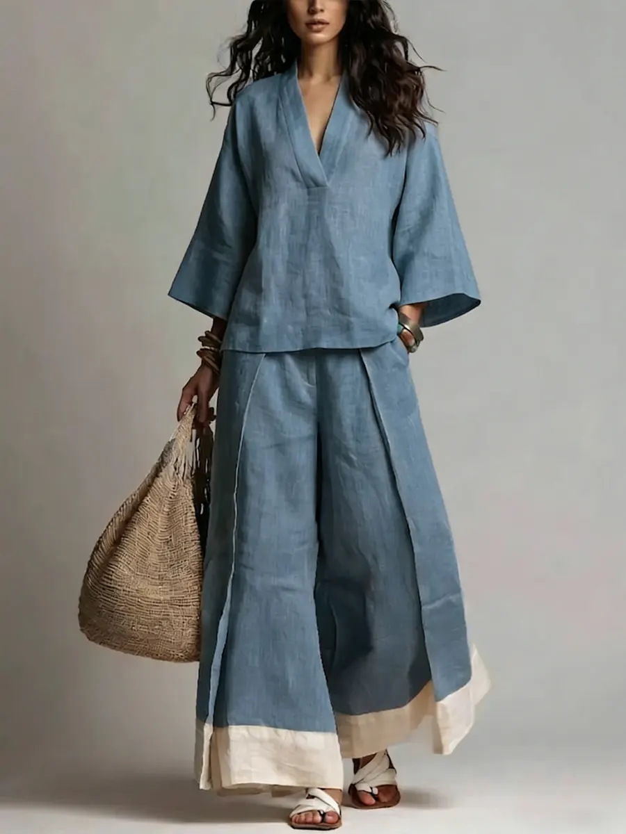 Summer Women V-neck Cotton Lin - مراجعة Linen Pant Wide وسعره
