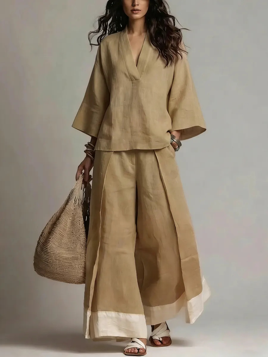 Summer Women V-neck Cotton Lin - مراجعة Linen Pant Wide وسعره