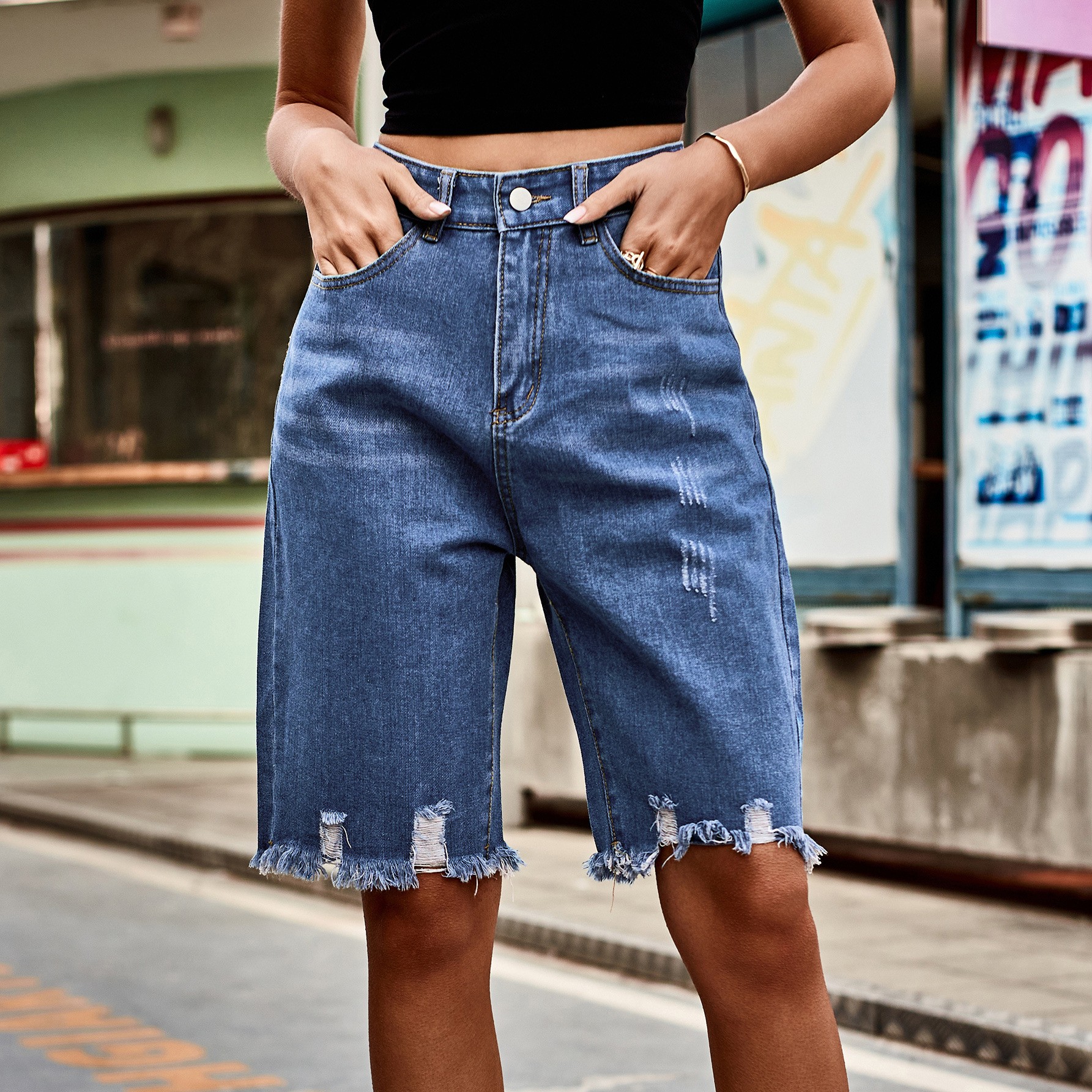 Summer Women's Clothing Distre - مراجعة Shorts Denim Frayed وسعره