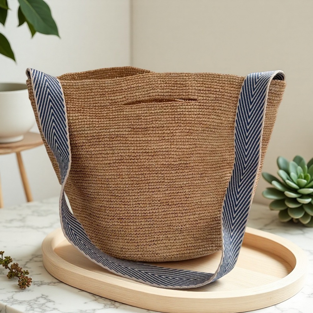 New Raffia Rainbow Bucket Bag  - مراجعة Crochet Bag Raffia وسعره
